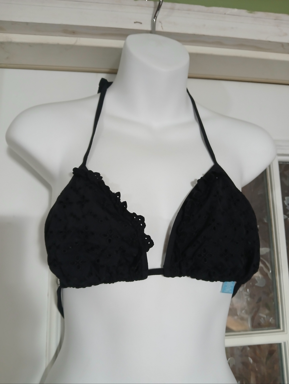 Victoria's Secret Black triangle swim top   medium bikini top Ruffle Trim